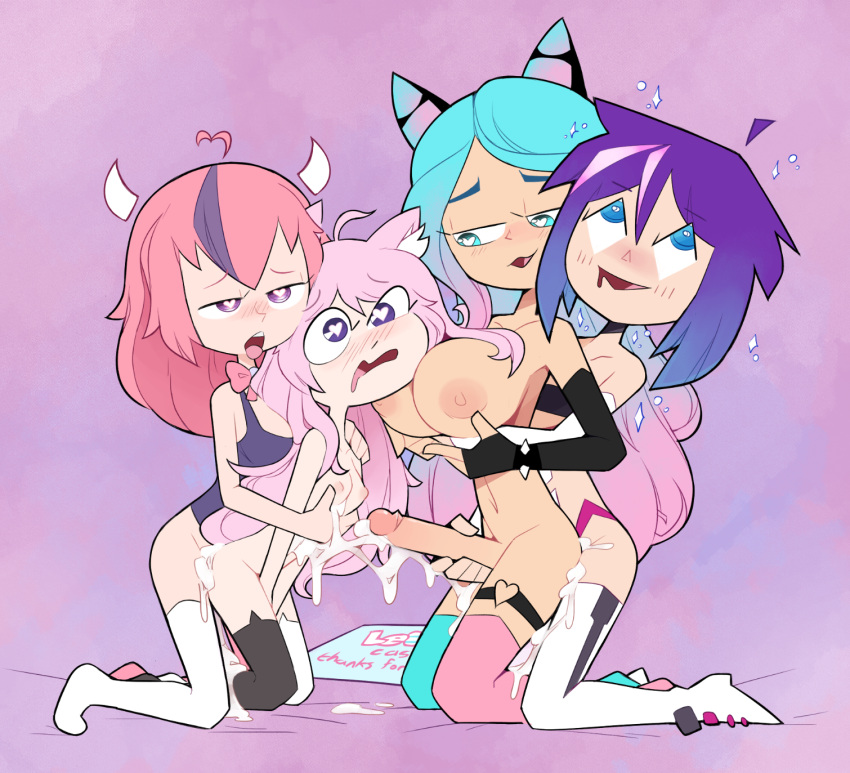 1girls 3futas ahoge animal_ears balls big_breasts big_penis blue_hair bottomless breasts catgirl cleavage clothed clothing cum cum_drip cum_inside cum_string cum_while_penetrated ejaculation erection female foursome from_behind futa_on_female futa_on_futa futanari half-closed_eyes handjob heart-shaped_pupils human humanoid ironmouse kneeling light-skinned_female light-skinned_futanari light_skin melody_(projektmelody) miscon mostly_nude nyatasha_nyanners open_mouth orgasm pale_skin partially_clothed penis pink_hair projektmelody purple_hair reach_around rolling_eyes sex silvervale thighhighs twitch.tv virtual_youtuber vshojo wide_eyed