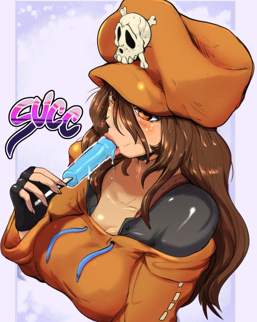 blush brown_hair guilty_gear may_(guilty_gear) popsicle raizengax riderx riderxtremex ritax suggestive