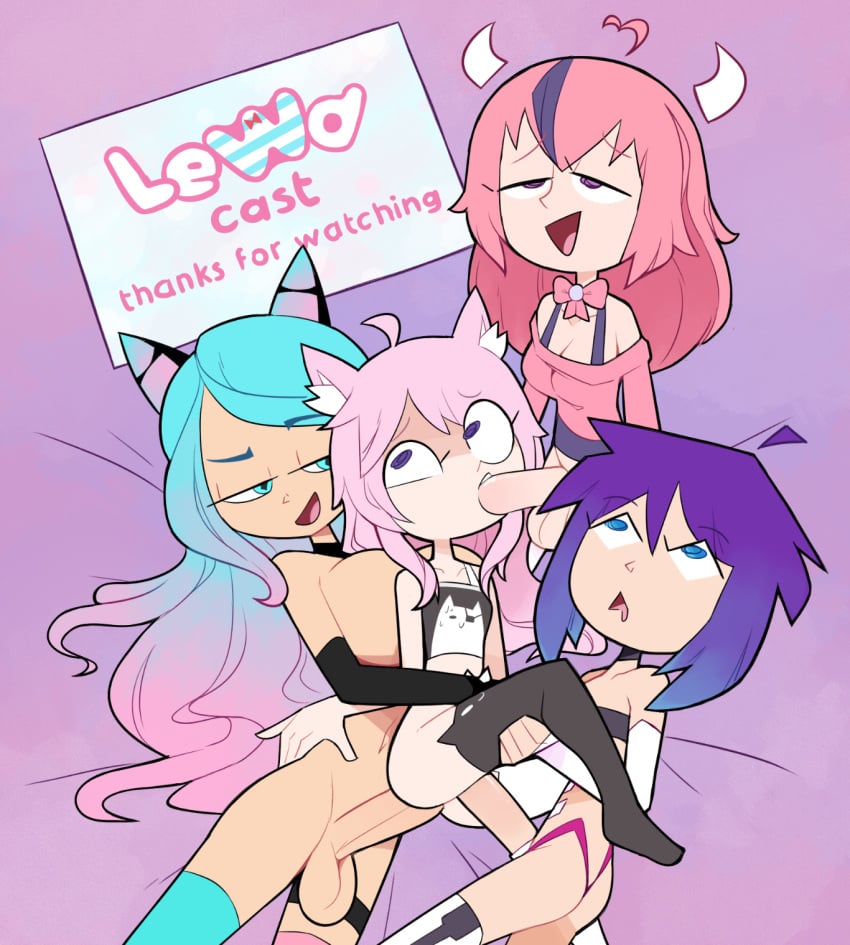 1girls 3futas ahoge anal animal_ears balls big_breasts big_penis blue_hair bottomless breasts catgirl cleavage clothed clothing double_penetration erection fellatio female foursome futa_on_female futanari half-closed_eyes human humanoid ironmouse light-skinned_female light-skinned_futanari light_skin melody_(projektmelody) miscon mostly_nude nyatasha_nyanners oral pale_skin partially_clothed penis pink_hair projektmelody purple_hair sex silvervale thighhighs triple_penetration twitch.tv vaginal_penetration virtual_youtuber vshojo