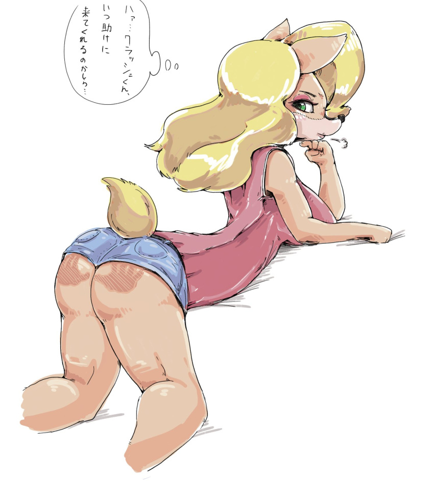 anthro ass ass crash_(series) female nousen short_shorts solo spank_marks spanked tawna_bandicoot