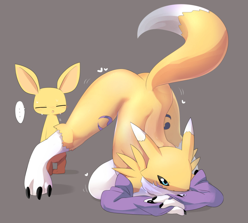 anthro ass_up bandai_namco big_breasts breasts digimon digimon_(species) duo fur hi_res jack-o'_crouch_pose jack-o_pose lets0020 male neemon renamon yellow_body yellow_fur