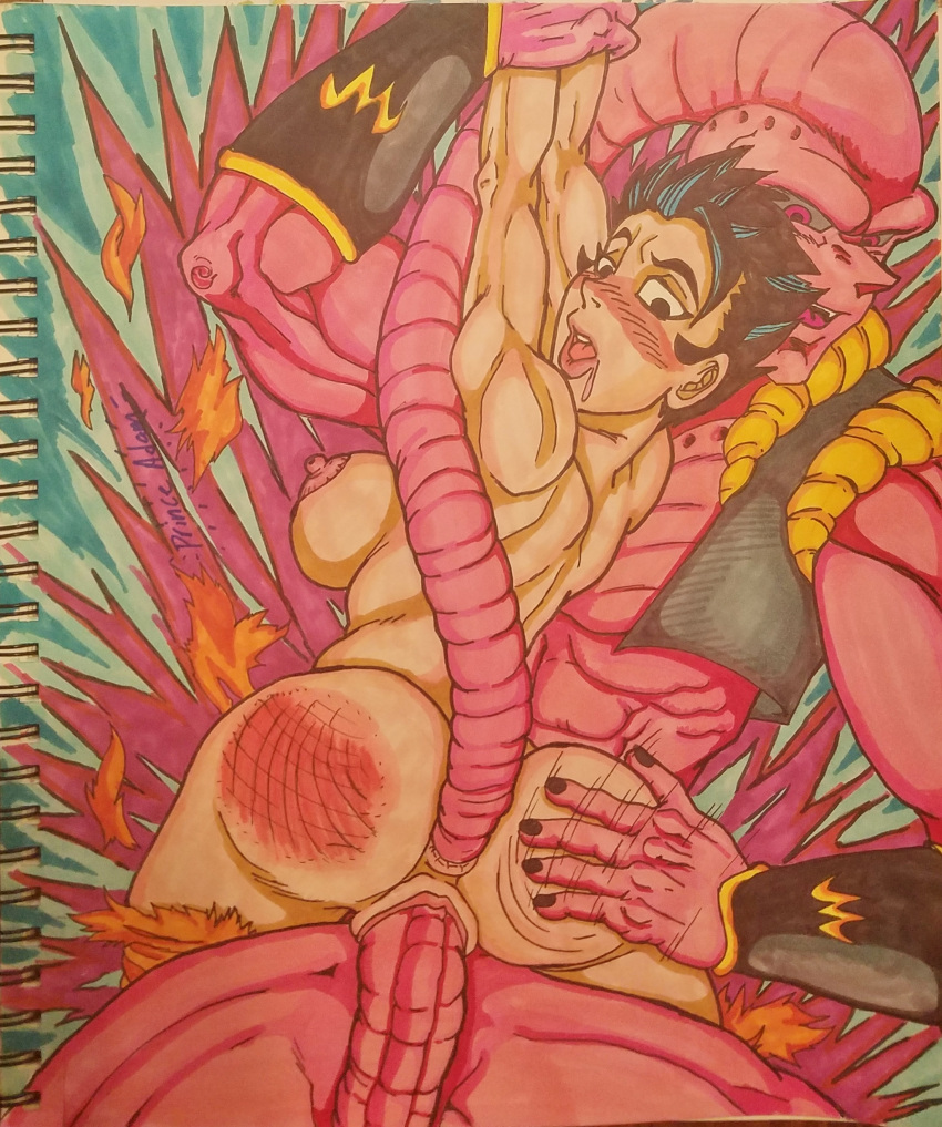 1boy 1girls anal anal_insertion anal_penetration anal_sex anus ass big_ass big_breasts big_penis black_eyes black_hair blue_eyes breasts color colored dark_hair defeated_heroine double_penetration dragon_ball dragon_ball_z drooling erection female large_breasts majin_buu male mouth_open naked nipples no_bra no_panties no_underwear nude nude_female nudity open_mouth penetration penis pink_eyes pink_skin princeadam rape rule_63 sex short_hair son_gohan spank_marks spanked spanked_butt spanking straight super_buu tail traditional_media_(artwork) uncensored vaginal vaginal_penetration vaginal_sex