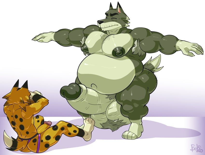 animal_crossing anthro armpit_hair balls belly big_balls big_penis bobthetanuki body_hair canid canine canis clothed clothing dobie_(animal_crossing) duo erection fur genitals green_body green_fur hi_res huge_balls huge_cock jockstrap kyle_(animal_crossing) male male_only mammal mature_anthro mature_male moobs muscular muscular_anthro navel nintendo nipples nude overweight overweight_anthro overweight_male penis pubes spots spotted_body spotted_fur t-pose topless underwear video_games wolf