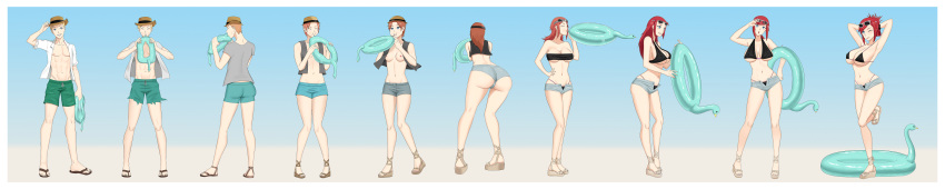 ass_expansion bikini breast_expansion denim_shorts elfudraws female gender_transformation hopetg mtf_transformation pool_toy transformation transformation_sequence