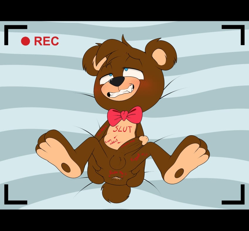 body_writing bowtie cub degradation enookie erection fan_character furry humiliation male male_only oc oliver_masthay olly olly_(character) solo spread_anus spread_legs teddy_bear