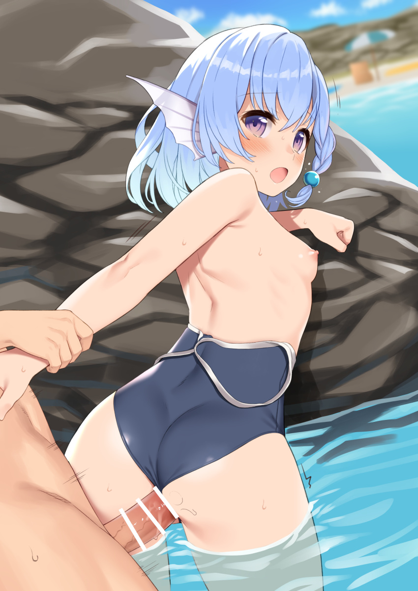 ass breasts censored elliot_leucosia enjo_kouhai nipples penis pussy_juice school_swimsuit sex swimsuits takunomi