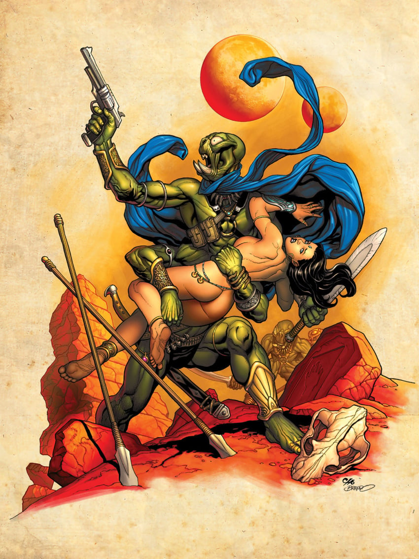 1girls 4_arms a_princess_of_mars alien ass barsoom big_dom_small_sub black_hair blue_eyes brandon_peterson bubble_butt captured damsel_in_distress dejah_thoris enslaved_royal forehead_jewel frank_cho green_martian green_skin john_carter_of_mars large_breasts larger_male multi_arm multi_limb nude nude_female size_difference slave smaller_female