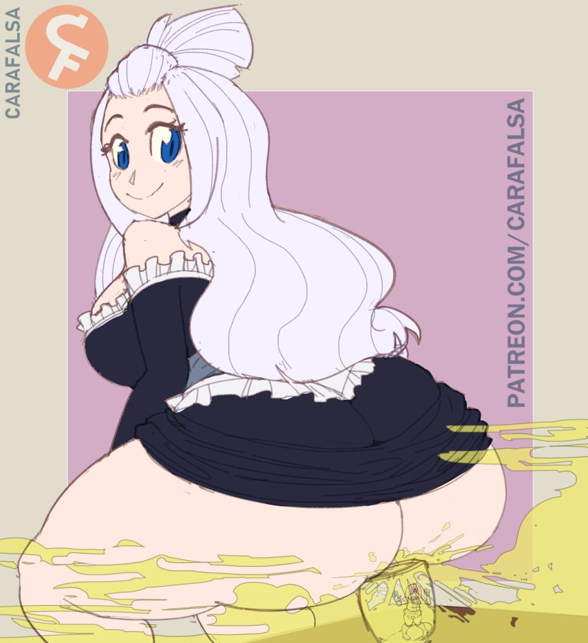 2girls big_ass big_butt blue_eyes carafalsa clothed fairy_tail fart fart_cloud fart_fetish farting giantess looking_back mirajane_strauss multiple_girls smile text watermark white_hair