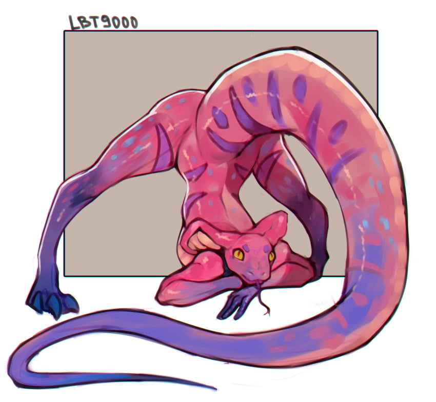 anthro ass ass_up cobra female forked_tongue hi_res jack-o'_crouch_pose jack-o_pose lbt9000 multicolored_body multicolored_scales nadya_(lbt9000) nude reptile scales scalie snake solo tongue tongue_out