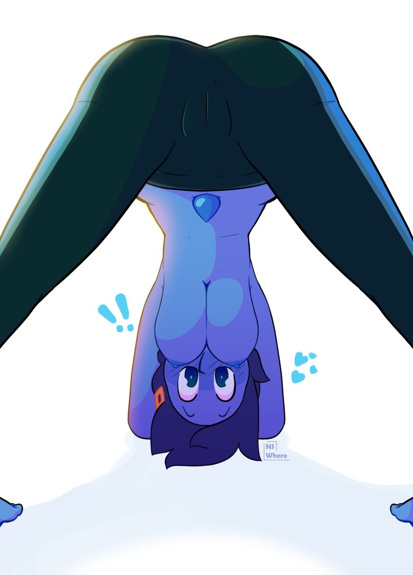 !! 1girls ass ass_focus blue_skin blush breasts breasts_in_face cartoon_network female female_only gem_(species) gem_on_belly hairclip hanging_breasts hearts jack-o_pose lapis_lazuli_(gem) lapis_lazuli_(steven_universe) looking_at_viewer neversaywhere nice_lapis pussy_focus pussy_outline steven_universe steven_universe_future tagme yoga_pants