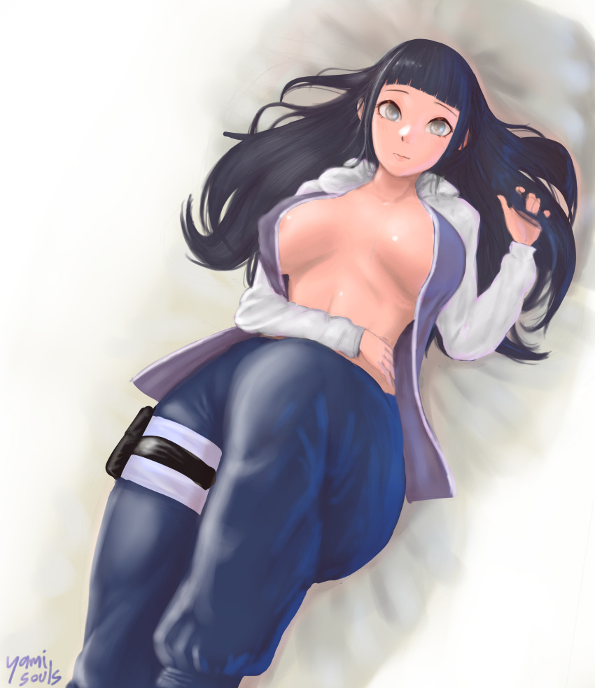 1girls 2021 areolae bad_censor bed bed_sheet belly big_breasts black_hair breasts breasts_out busty cleavage clothed clothing covering cute erect_nipples erect_nipples_under_clothes female female_focus female_only hi_res high_resolution highres hoodie hyuuga_hinata jacket large_areolae large_breasts leg_lift leg_up long_hair looking_at_viewer lying lying_on_back lying_on_bed naruto naruto_(series) naruto_shippuden nipple_bulge nipples no_bra on_back on_bed open_clothes partially_clothed pink_nipples pinup pose posing shounen_jump sideboob solo solo_female solo_focus teenager thick_thighs thighs voluptuous white_eyes yamisouls