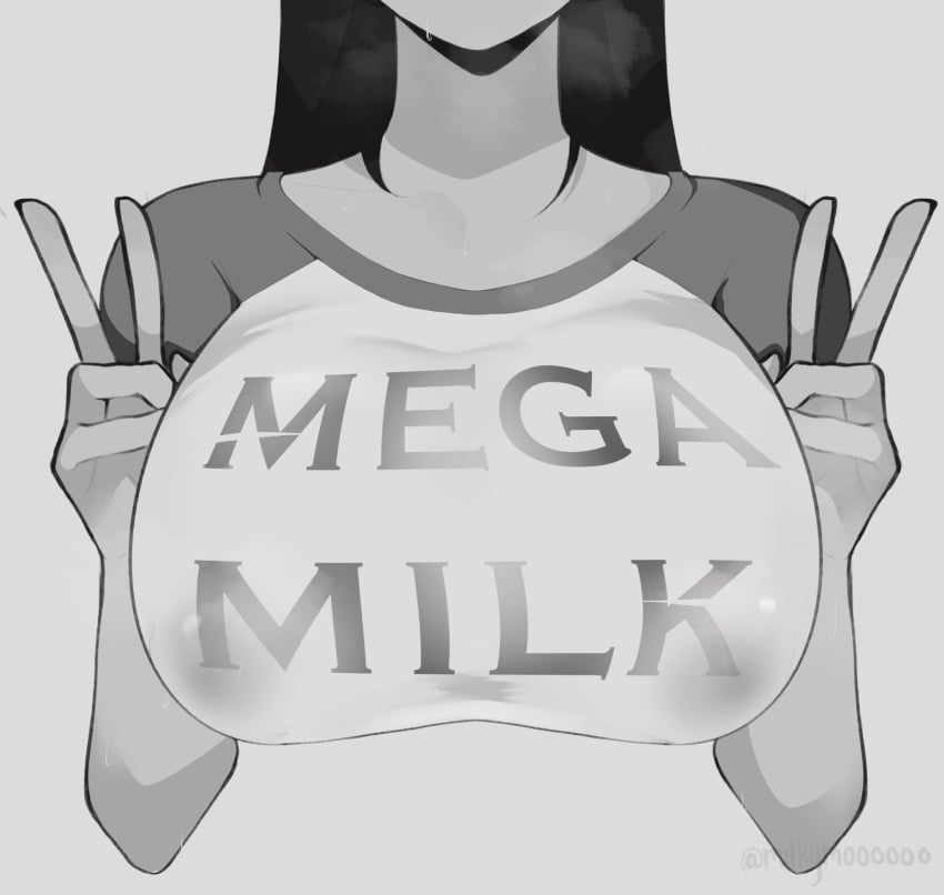 1girls breasts clothed clothing double_v female mega_milk meme meme_attire milk milkymoooooo no_color no_face shaded solo solo_focus v