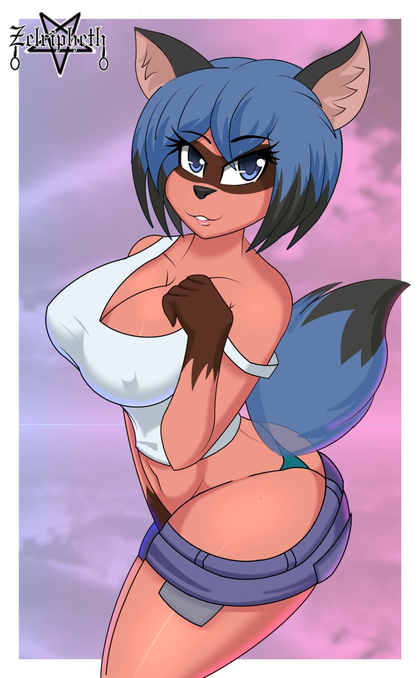 2020s 2021 absurd_res anthro arm_markings ass ass_cleavage big_breasts big_butt blue_eyes blue_hair bottomwear bottomwear_down_slightly brand_new_animal breasts brown_body brown_fur bushy_tail butt_crack canid canine cleavage clothed clothing denim_shorts dipstick_tail ecstasy exposed_ass exposed_pocket eyebrows_visible_through_hair facial_markings female fur hair half_squat hand_between_legs head_markings hi_res lipstick makeup mammal manga markings michiru_kagemori multicolored_body multicolored_fur multicolored_tail navel navy_blue_bottomwear nipple_bulge nipple_outline panties pointy_ears raccoon raccoon_dog raccoon_girl shiny_breasts shiny_fur short_mane shorts side_view simple_background smile solo solo_female standing strap_slip studio_trigger tail tank_top tanuki teal_underwear teenager thong tomboy transparent_tail two_tone_body two_tone_fur two_tone_tail underwear watermark white_topwear zelripheth