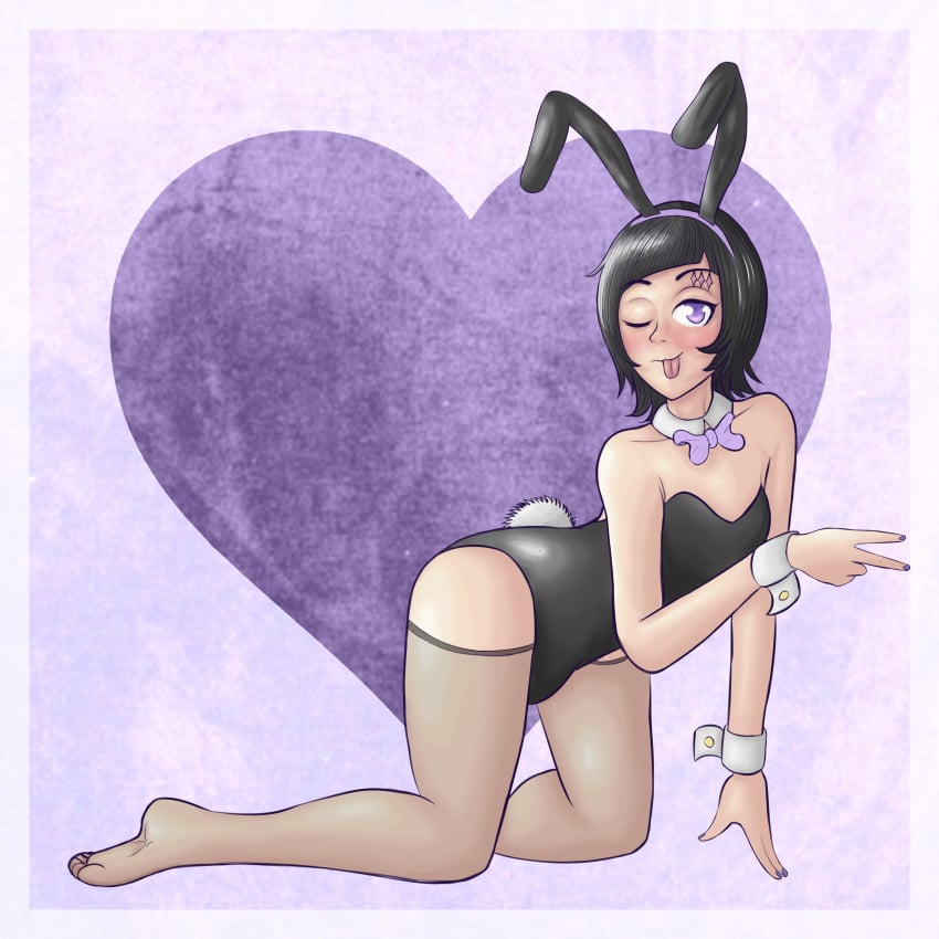 1boy biwasupu black_hair bleach bunny_boy bunny_ears bunny_tail bunnysuit femboy luppi_antenor male male_focus male_only purple_eyes short_hair