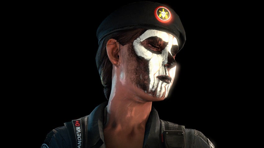 1girls 3d akatomasu animated beret black_background brazilian brazilian_female caveira_(rainbow_six) cumming facepaint female masturbation orgasm rainbow_six rainbow_six_siege