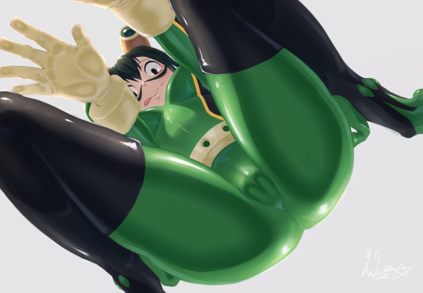 1girls ass below_view belt bodysuit cameltoe female female_only gloves hakua_(hka_art) hero_outfit_(mha) looking_at_viewer my_hero_academia png solo solo_female tsuyu_asui