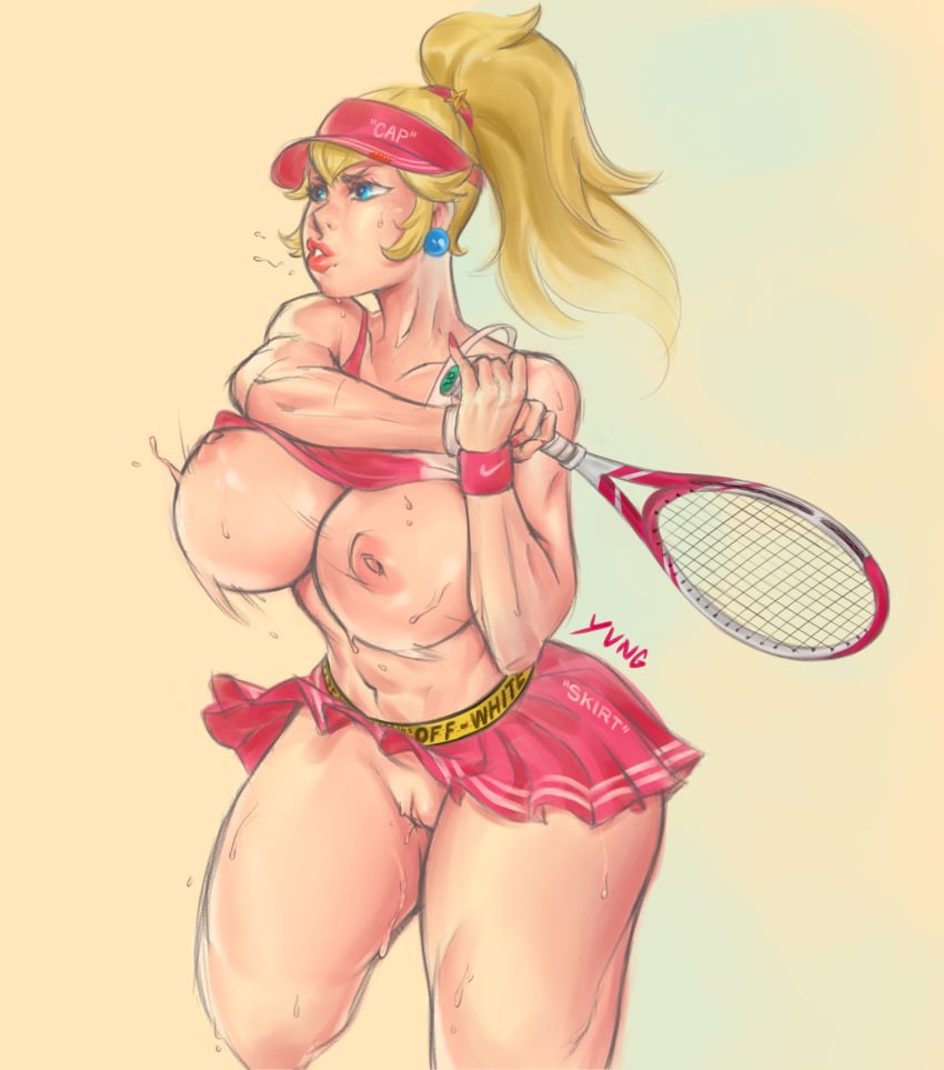 alternate_breast_size female female_only hourglass_figure mario_(series) mario_tennis nintendo princess_peach solo tagme tennis tennis_ball tennis_racket tennis_uniform wide_hips yvngjizzus