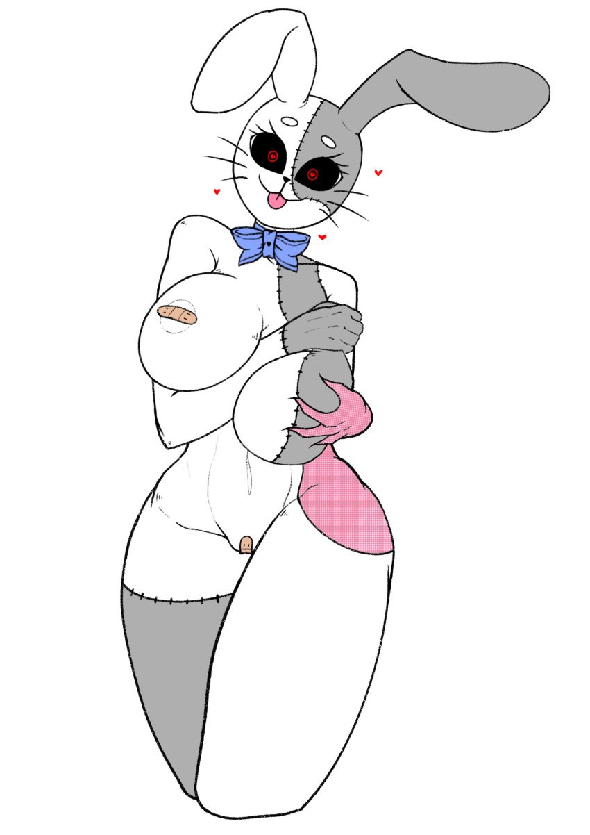 1girls areola areolae big_breasts black_eyes black_nose bow_tie bowtie breast_grab breast_press breast_squeeze breasts female female_only five_nights_at_freddy's five_nights_at_freddy's:_security_breach fursuit heart hss_dada looking_at_viewer pussy rabbit rabbit_ears red_eyes smile smiling smiling_at_viewer tongue tongue_out two_tone_ears vanny_(fnaf) white_background white_fur