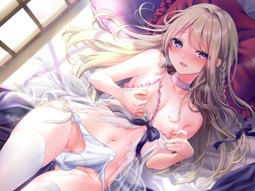 1futa areolae big_penis blonde_hair breasts censored clothed clothing cum detailed_background erection erection_in_panties erection_under_clothes futa_only futanari human light-skinned_futanari light_skin lingerie long_hair looking_at_viewer mosaic_censoring mostly_nude negligee nipples original pale_skin panties penis penis_in_panties pontaro18 precum precum_through_clothing see_through solo string_panties thighhighs wide_hips