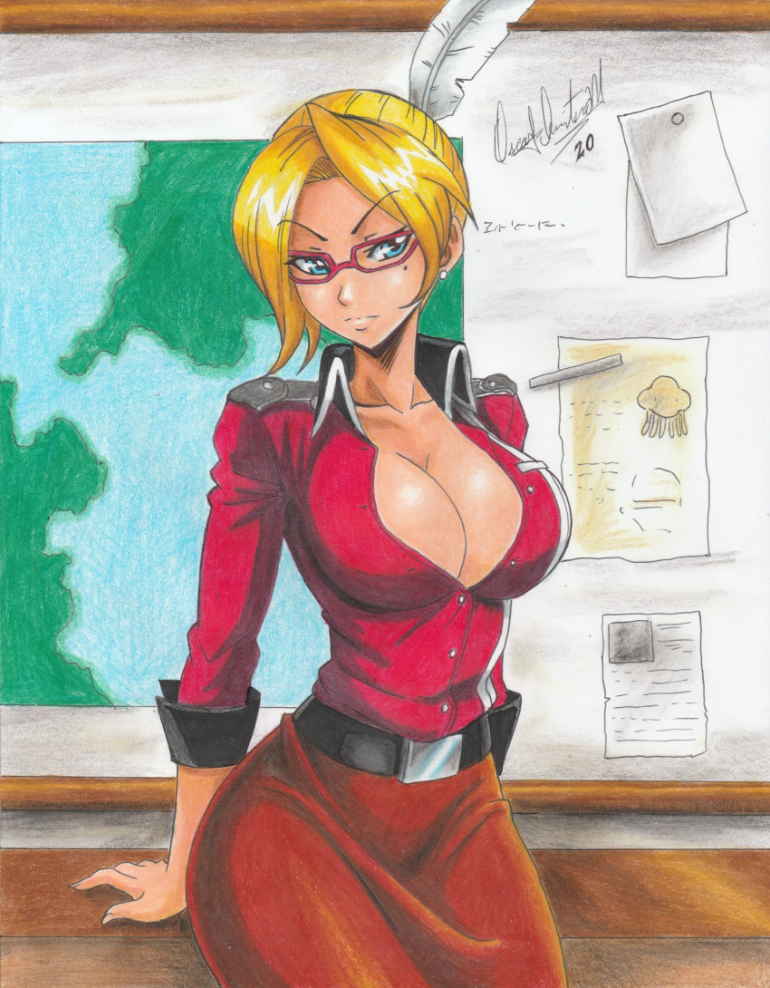 1girls 2020 big_breasts blonde_hair cleavage lily_(metal_slug) metal_slug metal_slug_attack pencil_(artwork) ravern_clouk snk solo solo_female tagme unbuttoned_shirt