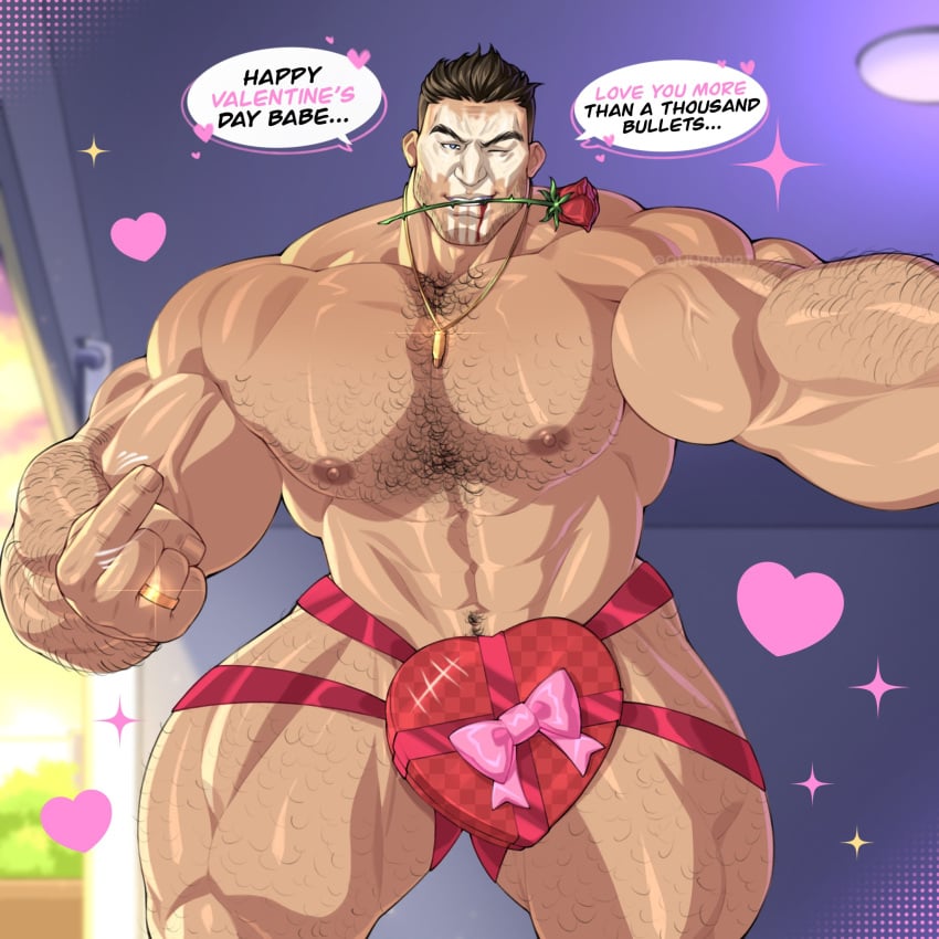 abs bara biceps holidays male male_nipples male_only manly marvel marvel_comics marvel_rivals mature_male muscular_male nipples nude pecs punisher punisher_(marvel_rivals) quuynart valentine's_day