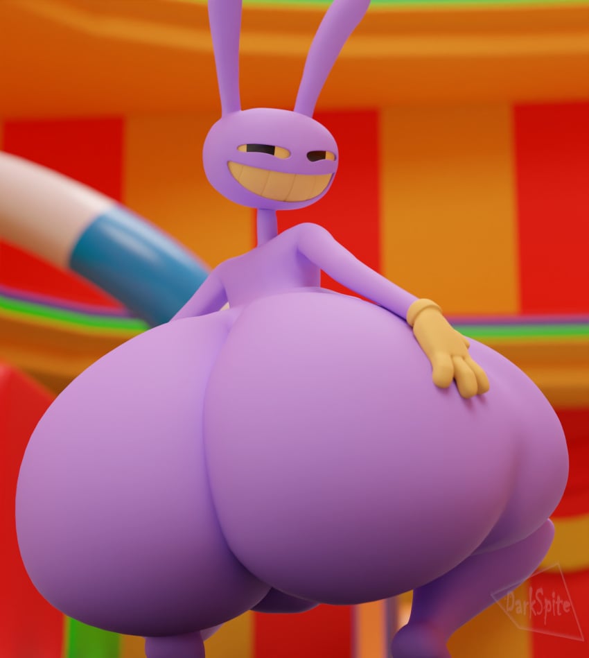 3d_(artwork) ass balls bent_legs big_balls big_butt clothing darkspite detailed_background digital_media_(artwork) genitals glitch_productions gloves grin hand_on_butt handwear hi_res huge_thighs jax_(tadc) lagomorph leporid looking_at_viewer male mammal narrowed_eyes nude presenting purple_body rabbit smile smooth_skin smug solo teeth the_amazing_digital_circus thick_thighs wide_hips yellow_eyes yellow_teeth