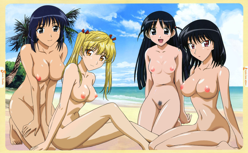 4girls blue_hair breasts censored female female_only looking_at_viewer mosaic_censoring multiple_girls nipples nude nude_female open_mouth pubic_hair pussy sawachika_eri school_rumble suou_mikoto tsukamoto_tenma tsukamoto_yakumo