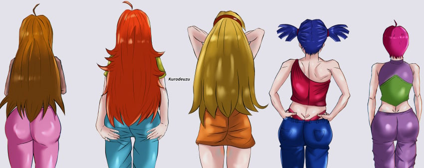 4kids_entertainment 5girls ass_focus ass_grab ass_shake ass_up big_ass bloom bloom_(winx_club) female flora_(winx_club) human human_only kurodeuzu musa musa_(winx_club) nickelodeon rainbow_(animation_studio) stella_(winx_club) tecna tecna_(winx_club) winx_club