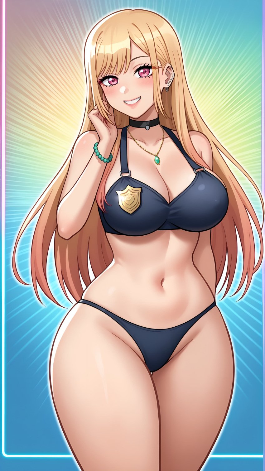 ai_loverhoney bikini blonde_hair kitagawa_marin pink_eyes police