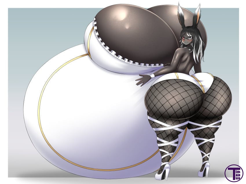 1girls artist_name ass ass_bigger_than_head back_view belly belly_bigger_than_body big_ass black_hair bloated_belly blush breasts breasts_bigger_than_head breasts_bigger_than_torso breasts_on_belly bunny_ears bunny_girl cleavage cross-shaped_pupils cuffs_(clothing) female female_focus fishnets from_behind gigantic_belly gigantic_breasts glasses grey_background grey_body grey_eyes heterochromia huge_breasts hyper hyper_belly hyper_breasts hyper_pregnancy original original_character pregnant pregnant_female ready_to_pop red_eyes round_belly simple_background skindentation someone_else's_oc standing thick_thighs thighs timaeus two_tone_hair white_hair