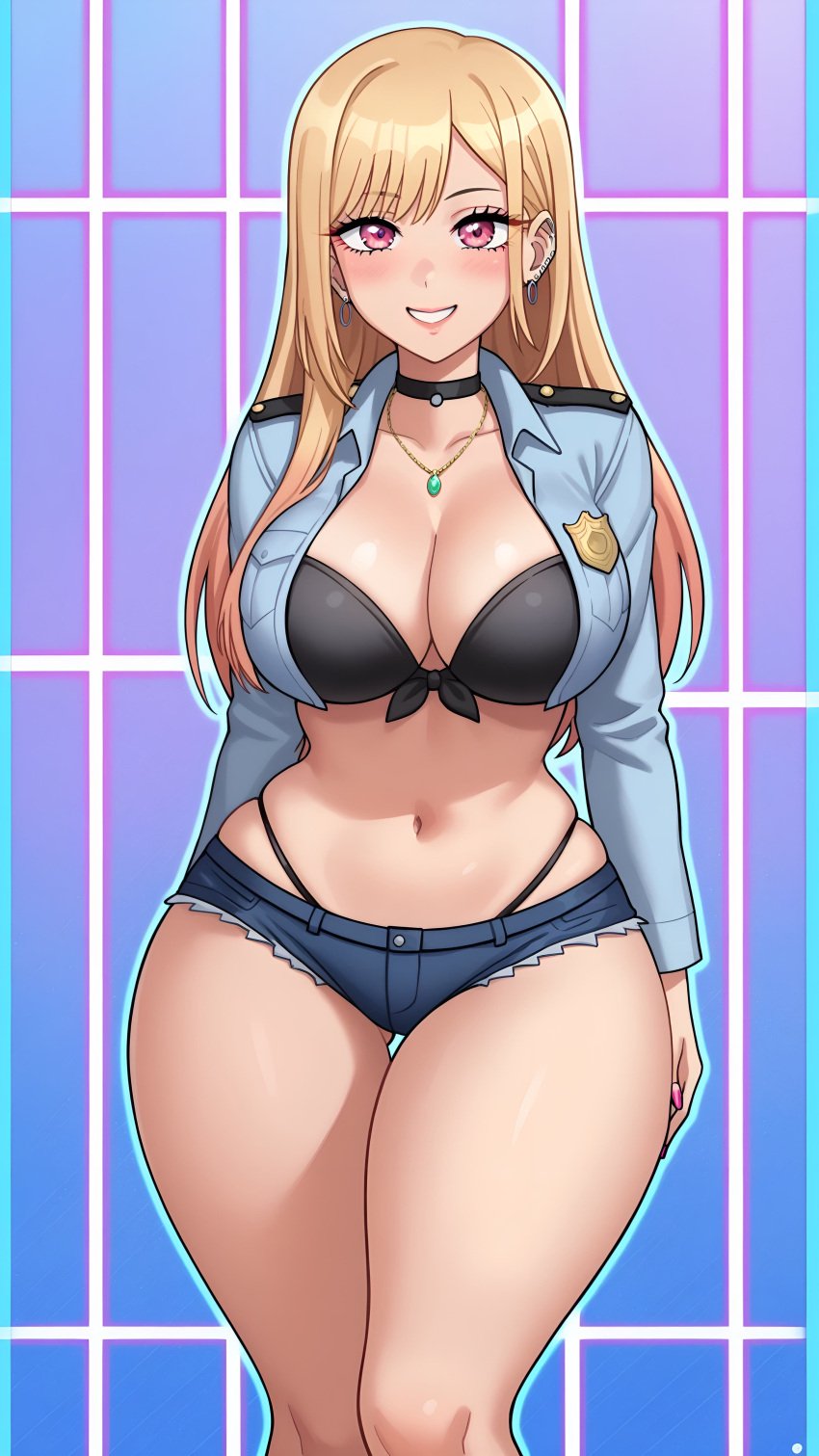 ai_loverhoney blonde_hair bra kitagawa_marin pink_eyes smile thick_thighs