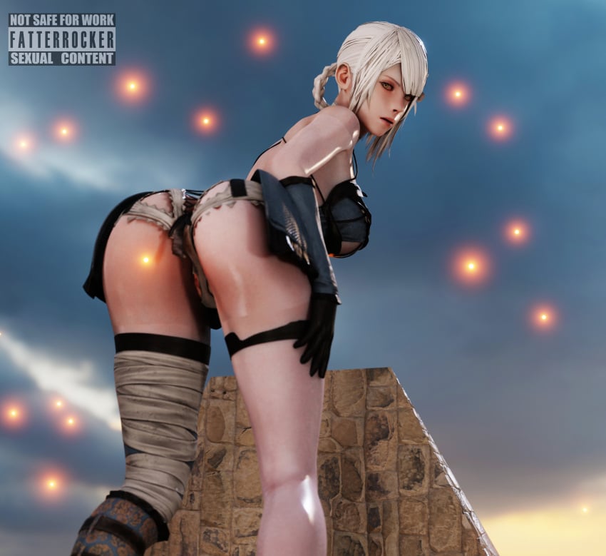 1girls 3d ass big_ass big_breasts big_butt breasts brown_eyes fatterrocker female kaine_(nier) nier_(series) nier_replicant panties white_body white_hair white_skin