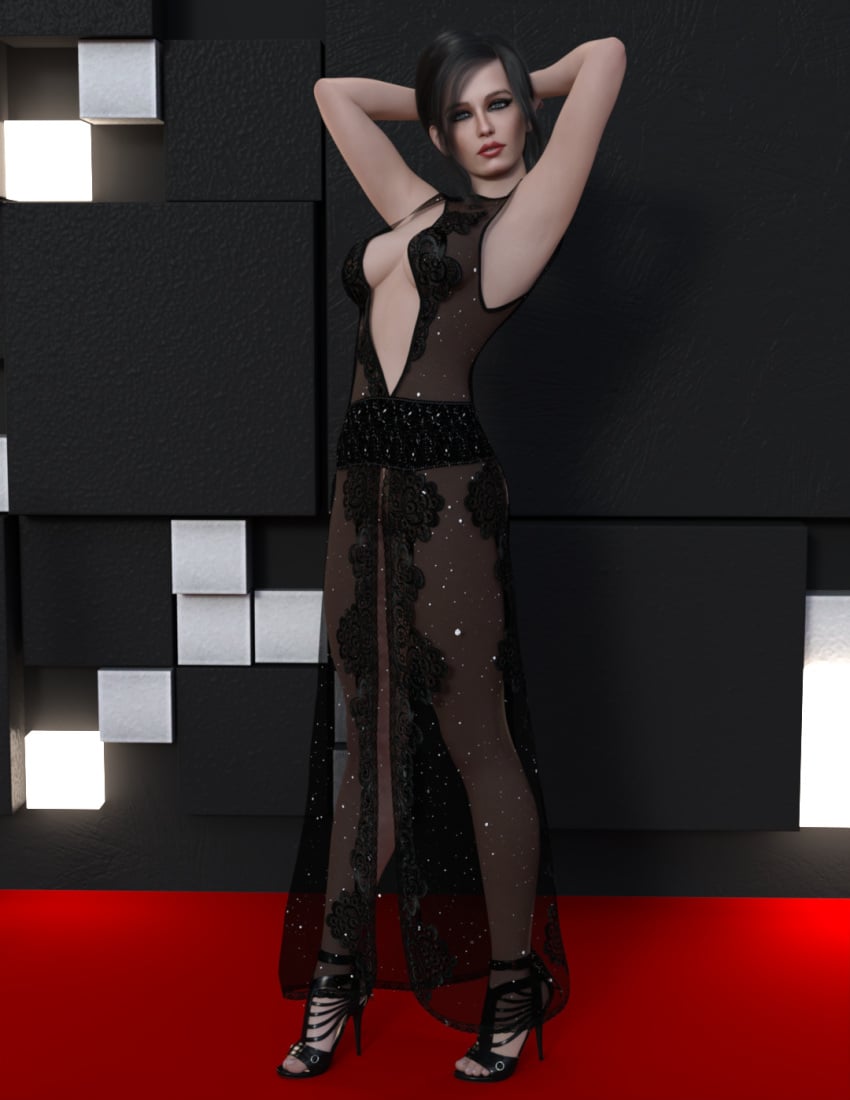 3d 3d_(artwork) black_hair celebrity daz3d daz_studio dress eva_green heels high_heels pin3d posing