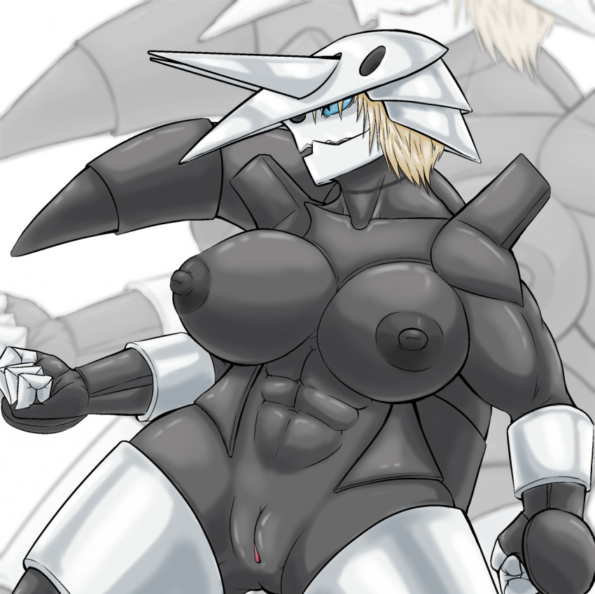 abs aggron anthro anthrofied big_breasts blonde_hair breasts female genitals grey_body hair hi_res metallic_body muscular muscular_female nintendo nipples pokémon_(species) pokemon pokemon_(species) pokemorph pussy solo torfur video_games