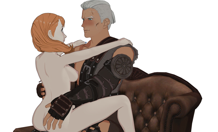 1boy 1girls 3d annette_fantine_dominic ass big_ass blush completely_nude couch dark-skinned_male dark_skin dedue_molinaro emilyblend34 fire_emblem fire_emblem:_three_houses hug looking_at_another medium_breasts medium_hair muscular muscular_male nintendo nude nude_female on_couch orange_hair post-timeskip scar sitting sitting_on_lap smile transparent_background