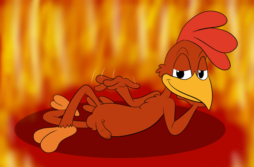 1boy anthro avian balls bedroom_eyes bird chicken darkajugin disney feathers fire flaccid flirting foreskin galliform gallus_(genus) genitals hi_res long_foreskin lying male narrowed_eyes nude on_side panchito_pistoles penis phasianid red_body red_feathers seductive solo solo_male the_three_caballeros tight_foreskin uncut unretracted_foreskin