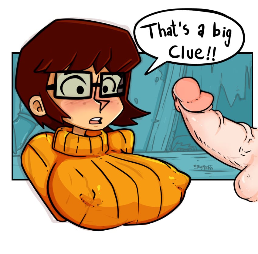 1girls big_breasts bigmantis clothing faceless_male glasses medium_hair penis scooby-doo velma_dinkley