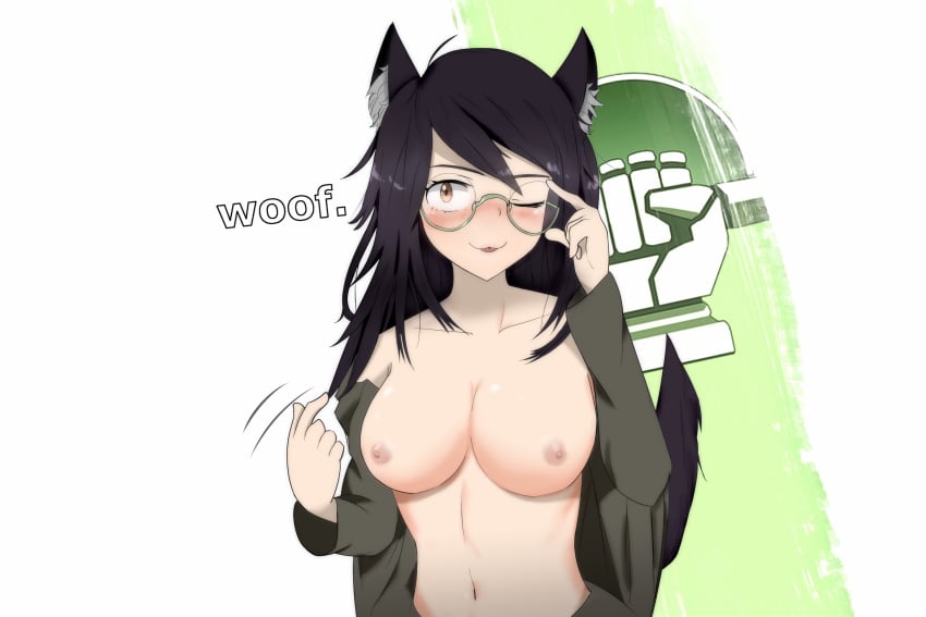 blush breasts brown_eyes brown_hair colonial_infantry dog_ears female_only foxhole:_persistant_online_warfare glasses tail