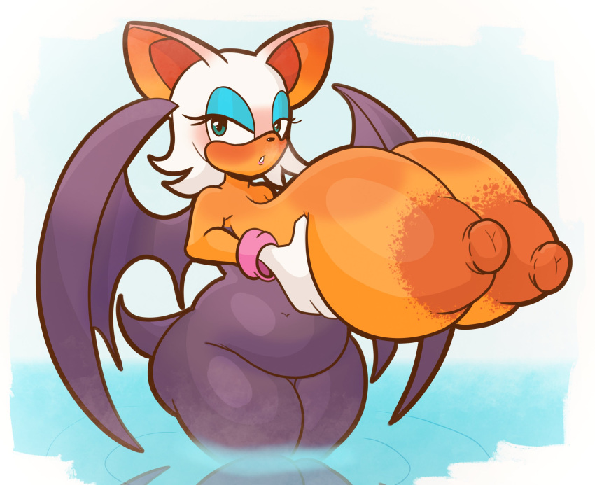 alternative_bust_size big_breasts breast_expansion crashcantheman female furry huge_breasts large_breasts massive_breasts rouge_the_bat solo sonic_(series) thick_thighs voluptuous wide_hips