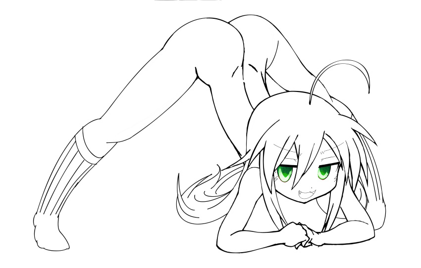 1girls alternate_version_available ass ass_focus ass_up face_down face_down_ass_up green_eyes jack-o_pose jackochallenge jmantime konata_izumi legs_spread long_hair lucky_star sketch small_ass small_breasts smiling sole_female