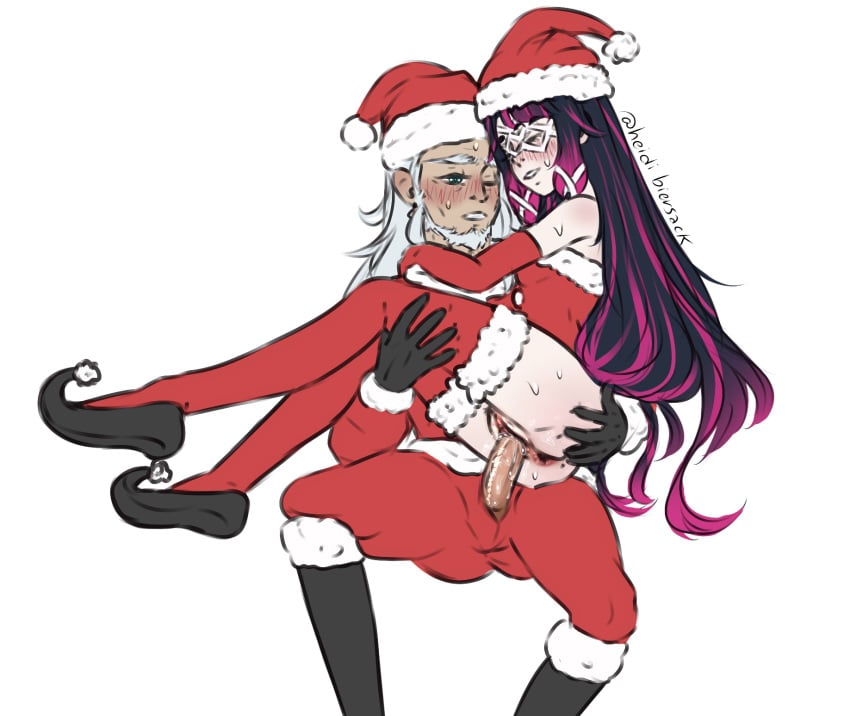 1boy 1girls columbina_(genshin_impact) genshin_impact heidibiersack penis pierro_(genshin_impact) pussy santa_costume santa_hat vaginal_penetration vaginal_sex