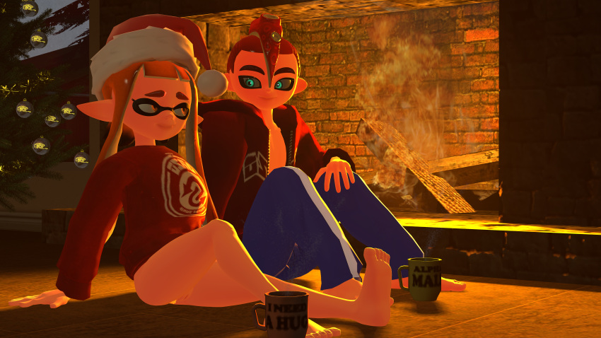 3d agent_3_(splatoon) agent_8_(splatoon) bottomless bottomless_female captain_(splatoon_3) christmas christmas_tree fireplace inkling inkling_girl octoling octoling_boy splatoon splatoon_(series) splatoon_2 splatoon_3 sweater