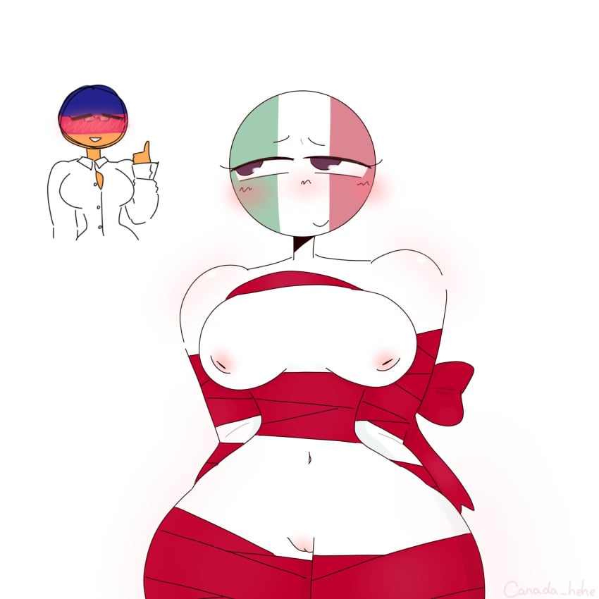 2girls almost_nude blush blushing_pussy countryhumans countryhumans_girl germany_(countryhumans) italy_(countryhumans) multiple_girls pussy_blush white_body xx.canada.xx yellow_body