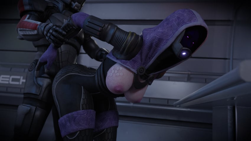 1boy 1girls 3d blender_(software) clothed_sex clothing commander_shepard facelesstrigger female from_behind_position male mass_effect medium_breasts partially_clothed purple_skin quarian sex suit tali'zorah_nar_rayya thick_thighs vaginal_penetration wide_hips