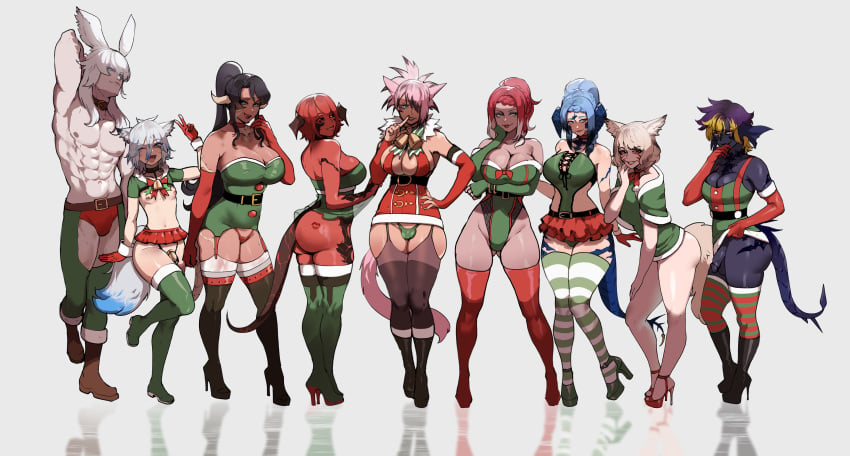 1boy 3futas 5girls akasha_xueqi ass au_ra big_breasts big_penis breasts bulge cat_ears cat_tail catgirl chastity chastity_cage chastity_device christmas clothed clothing commission commissioner_upload dark_skin dickgirl erection female final_fantasy final_fantasy_xiv flaccid flashing fox_ears fox_girl fox_tail full_body fully_clothed futanari garter_straps high_heel_boots high_heels holidays horns kato_ile kiss_mark kiss_mark_on_ass kuromaru_(original_character) large_breasts light-skinned_female light-skinned_futanari light-skinned_male light_skin lineup lipstick looking_at_viewer male midnightryoko miqo'te miu_(dumbxaela) mostly_clothed mostly_nude panty_bulge partially_clothed penis platform_heels ranka_mori santa_costume scales skirt skirt_lift standing stockings tail thiccwithaq thighhighs thong tongue_out viera zax_magma zephyr_winds