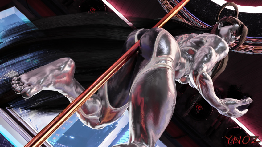 1girls 3d 3d_(artwork) ass dat_ass evil_smile feet feet_up female female_only long_hair muscular_female robot robot_girl seth_(sfv) seth_(street_fighter) shiny_skin soles solo street_fighter street_fighter_v stripper_pole toes ynoz