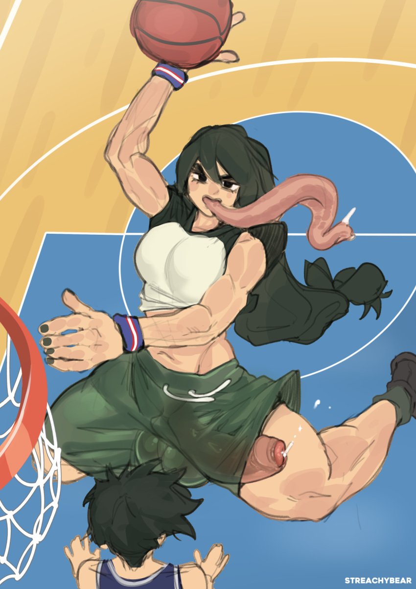 2d baggy_clothing basketball basketball_shorts basketball_uniform big_penis casual casual_nudity exposed_penis flaccid foreskin fully_clothed futa_on_male futanari gym_shorts gym_uniform huge_cock izuku_midoriya long_tongue male my_hero_academia no_penetration no_sex penis penis_in_shorts penis_out penis_out_of_shorts penis_peek penis_through_leghole penis_under_clothes precum streachybear tagme tsuyu_asui wardrobe_malfunction