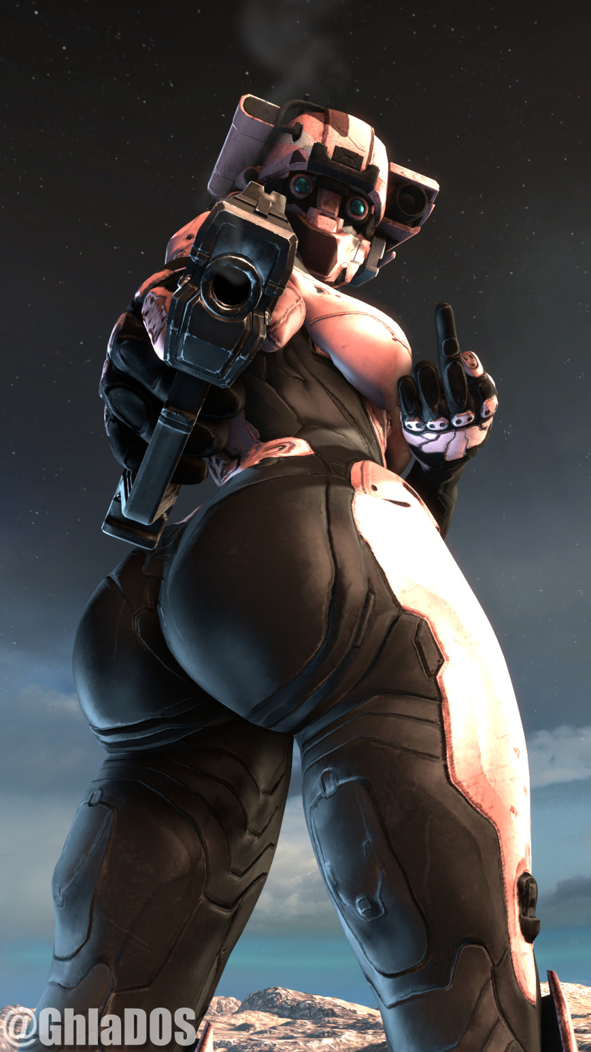 3d armor ass ass_focus back_view big_ass big_breasts big_butt bodysuit breasts breasts_out butt_crack domination female female_domination female_focus female_only ghlados gun halo_(game) halo_(series) held_at_gunpoint low-angle_view middle_finger posing poster self_upload sfm side_view sideboob solo source_filmmaker spartan spartan_(halo) thick_ass thick_legs thick_thighs thighs