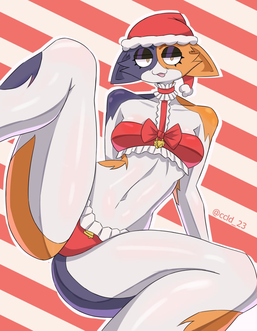 bikini cat_ears ccld23 christmas christmas_outfit female female_focus female_only fortnite fortnite:_battle_royale meow_skulls_(fortnite) small_breasts spread_legs thick thick_thighs