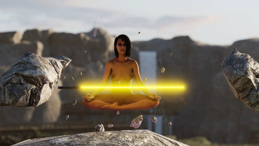 3d casual dark_skin female floating human jedi:_fallen_order meditating meditation prederty second_sister star_wars trilla_suduri weapon